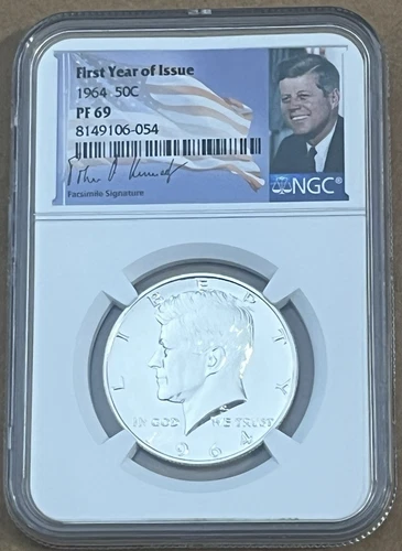1964 John F Kennedy, NGC PF69 Silver Proof Half Dollar, Bright  White In Color