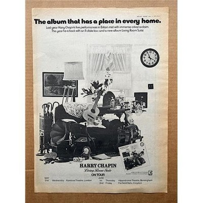 HARRY CHAPIN LIVING ROOM SUITE TOUR POSTER SIZED original music press advert  fr