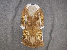 Just Cavalli Design cocktail midi dress gold pattern short sleeves Vintage Style