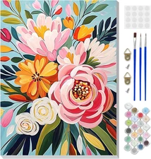 Framed Paint by Numbers Kit for Adults Beginners with Wooden Easel, DIY Plant...