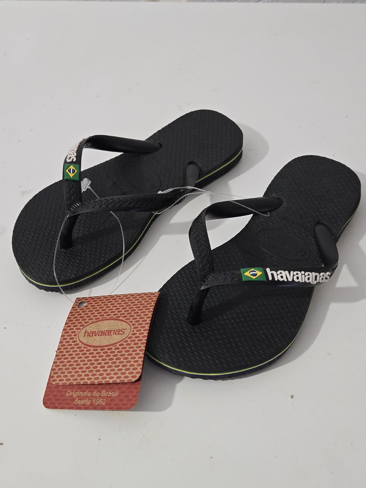 Havaianas Brazil Logo Black Flip Flops Slip On Sandals Kids Size 11/12C