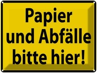 Blechschild 30X40 Cm Papier AbfäLle Bitte Hier Warnschild Hinweisschild Sicherhe