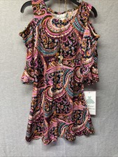Rare Editions Girls Sz 6X Dress Pink Cold Shoulder Paisley Necklace Bell Sleeves