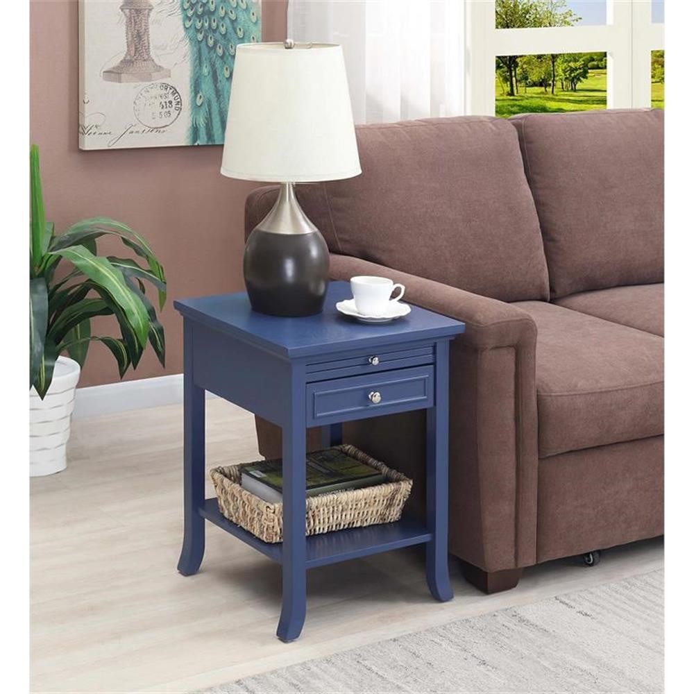 Pemberly Row Set of 2 End Tables with Drawer and Slide in Blue Wood