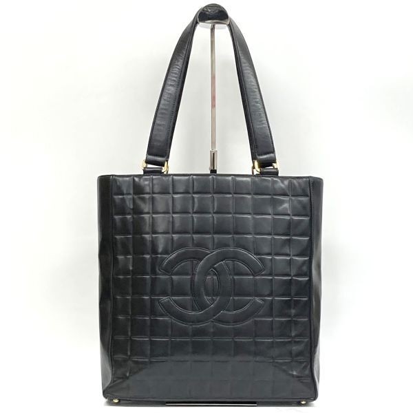 CHANEL Lambskin Black Coco Mark Tote Bag Chocolate Bar Fashion Accessory