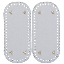 2Pcs Oval PU Leather Bag Bottom Shaper with Holes  Nails 8.7x3.9 Inch Silver