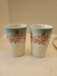 2 Victorian Floral Porcelain  Juice Tumblers Germany  Floral Design Drink Ware