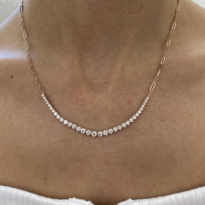 Cyber Monday Sale ! Round Lab Grown Diamond Paper Clip Necklace 14k Rose Gold