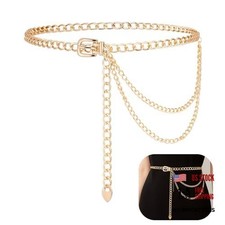 TIESOME Punk Waist Chain Gold Metal Belt, Fashion Multilayer Chain Belts