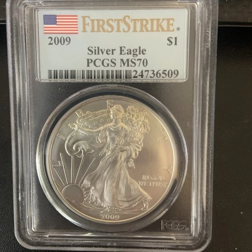 2009 American Silver Eagle First Strike Flag PCGS MS70 One Dollar Coin Free Ship