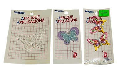 Vintage butterfly Iron On Patch Lot Of 3  Wrights Applique Applicacione New NOS