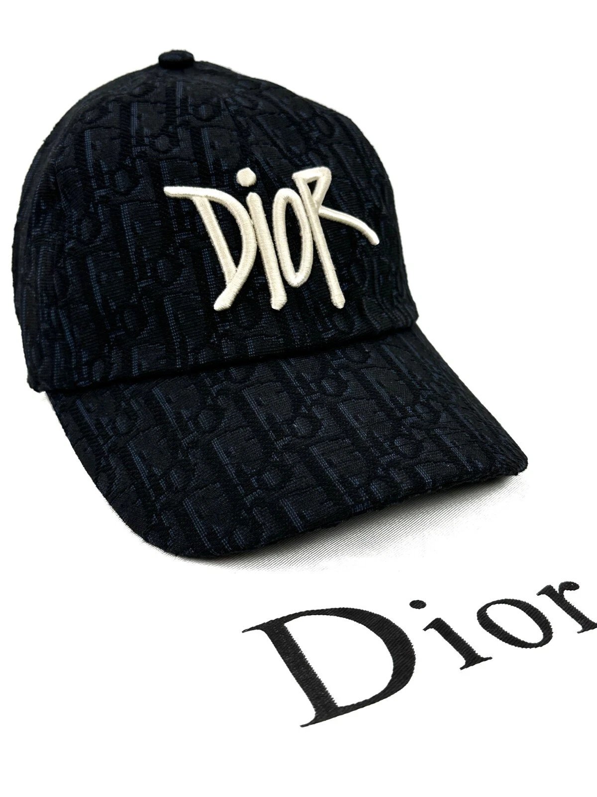 Casquette de baseball authentique Dior logo monogramme oblique coton toile noir taille S