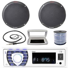 Pyle 1-DIN Bluetooth Marine MP3 Radio W/White Cover, 2x 6.5'' 400W Max Speakers
