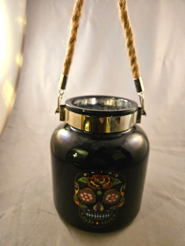 Sugar Skull  Hanging Glass Jar Halloween Decoration