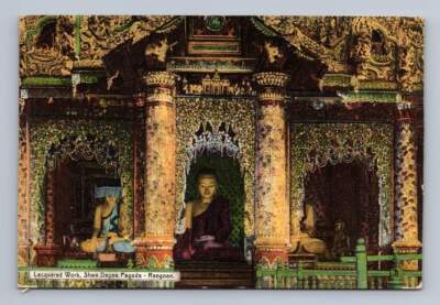 Shwe Dagon Pagoda Buddhas ''Lacquered Work'' RANGOON Yangon Burma Antique ~1910s