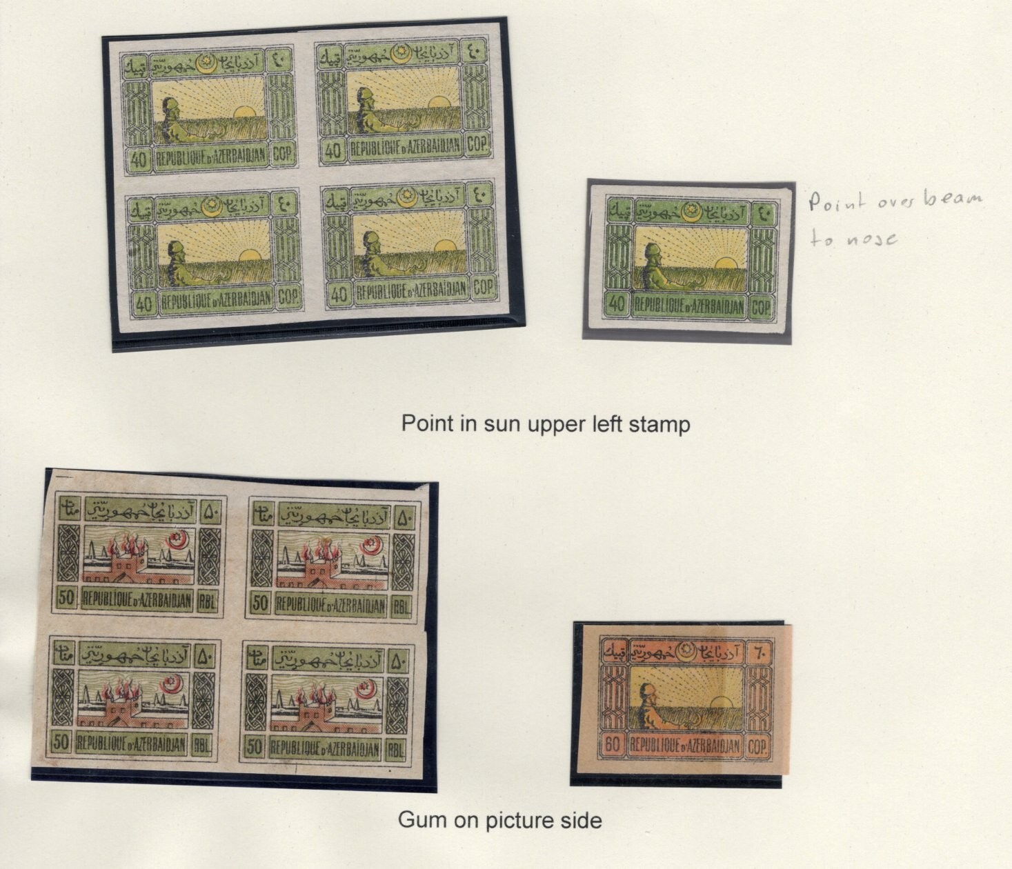 Azerbaijan 1919 2 blocks+2 stamps Lyapin#3+4+10 MH