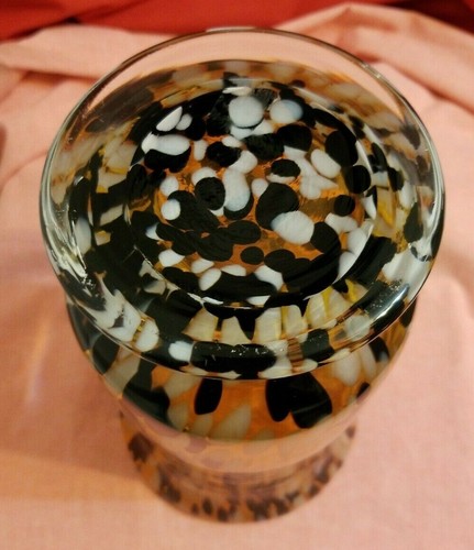 Made In Poland Handmade Black & Yellow Art Glass Vase 10" Tall - Picture 6 of 6