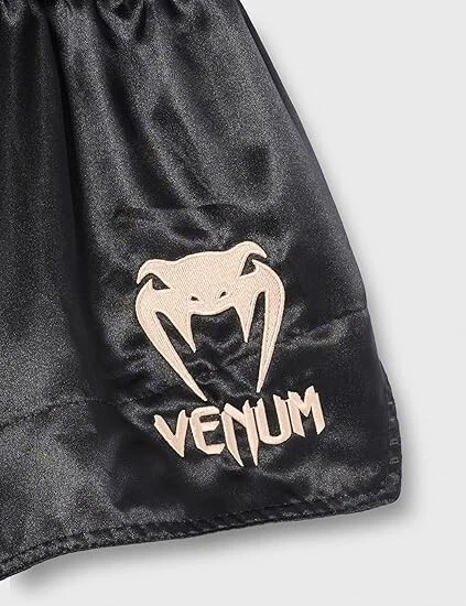 NUEVO SIN ETIQUETAS ~ Pantalones Cortos de Boxeo Mujer VENUM Negro Clásico Muay Thai Satinado MMA Foto 3 de 4