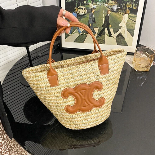 Bolso de Mano de Paja para Damas Bolso de Playa Bolso de Ratán + Banda para el Cuello de Seda Bolso de Gran Tamaño - Imagen 9 de 22