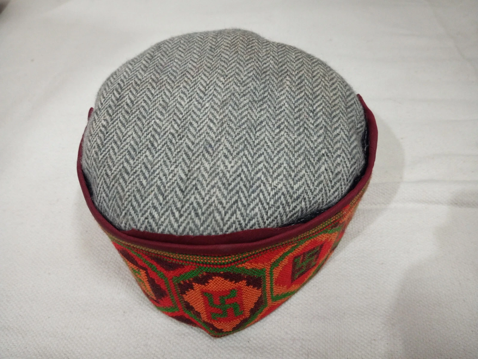 Himachal Cap 3" Multi color Border Design Traditional Handcrafted Pahari Topi