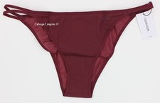 NWT Calvin Klein QF6730 "Sheer Marquisette" Nylon Logo String Tanga, Burgundy