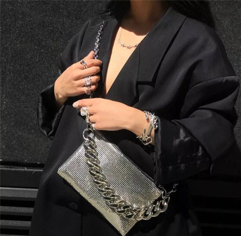 Fashion Shiny Sling Bag Designer Chain Clutch Rhinestone Crystal Crossbody  Bags