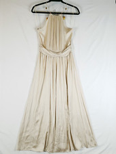 Zara Satin Empire Dress Womans X-Small Halter Slit Champagne Beaded Straps NWT