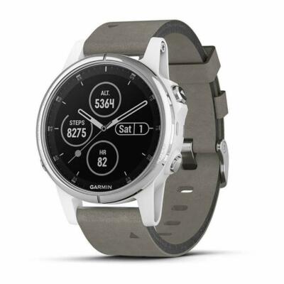 Garmin 010-01987-04 fenix 5S Plus, Sapphire/White with Gray Suede Band