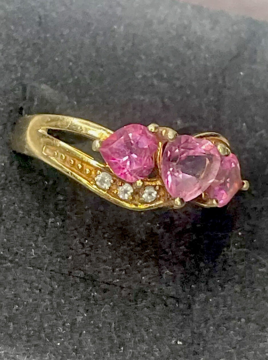 Solid Sterling Ring Lab Created Pink Sapphire Hea… - image 6