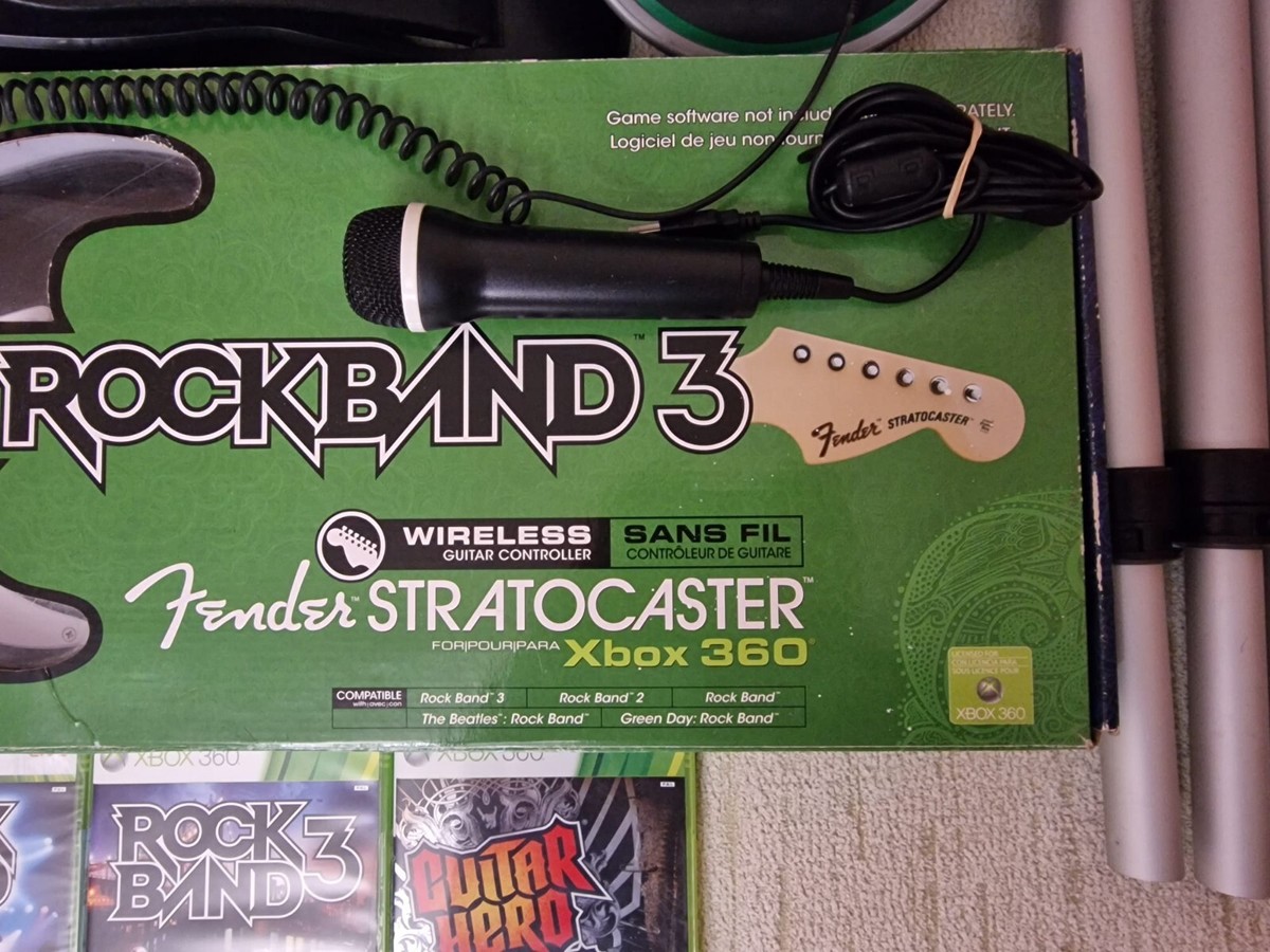 Rock Band 3 BUNDLE Drums + Guitar + 3 Games + Micro For Xbox 360