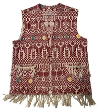 Vintage Xelaju Bojo Vest Tribal Aztec Fringe Guatemala Hippie Beatles Sz Small