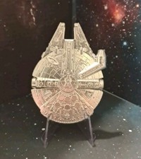 Star Wars Millennium Falcon Silver Tone .925 Challenge Coin Stand & Shadow Box 