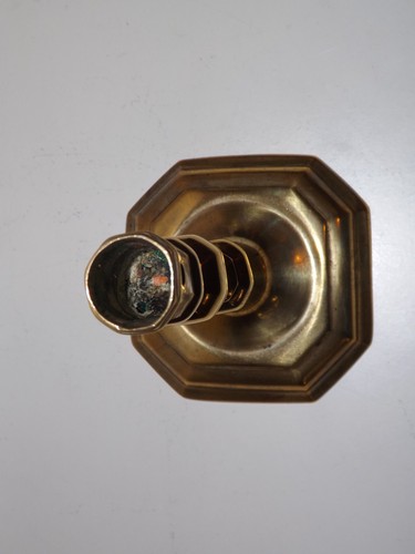 Antique Queen Anne/George I Seamed Brass Octagonal Candlestick With Prise Hole - Picture 9 of 19