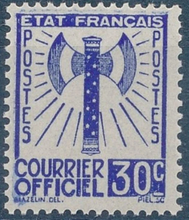 FRANCE 1943 STAMP TIMBRE SERVICE N° 2 " FRANCISQUE 30c OUTREMER " NEUF xx TTB a5 - Photo 1/1