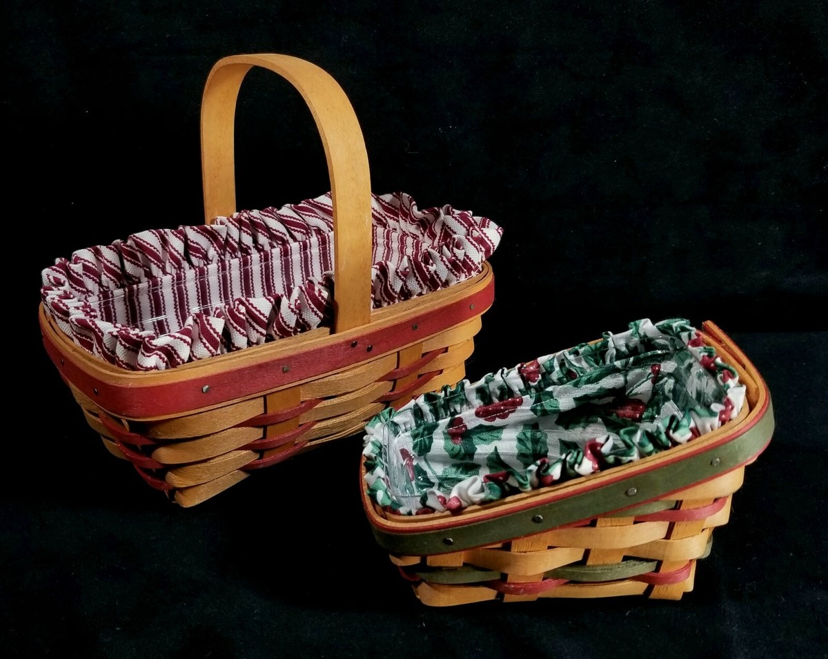 1990s Pair Sm Longaberger Baskets Original Cloth & Plastic Liners