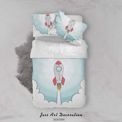 3D Rocket Space Illustration Quilt Cover Set Bedding Sets Pillowcases Queen 48