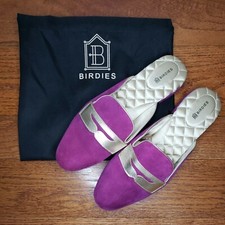 Birdies Phoebe Berry Magenta Suede Women  s Size 9 Gold Slides Slippers Excellent