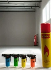 Neon Universal Butane Lighter Gas Fuel Refill +4 Windproof Gun Torch Lighter