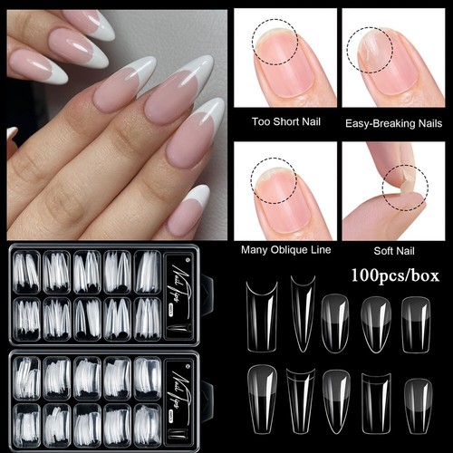 100X Almond False Nail Tips Matte Full Cover Long Coffin Fake Nails Art Manicure - Picture 4 of 32