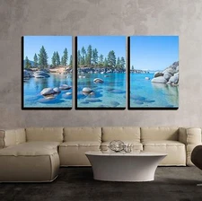 Wall26 - The Shore of Lake Tahoe - Canvas Art Wall Decor - 16"x24"x3 Panels