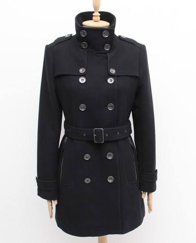 Women's BURBERRY BRIT Wool Black Trench Coat RARE Size US10 UK12 ~M - Picture 2 of 15
