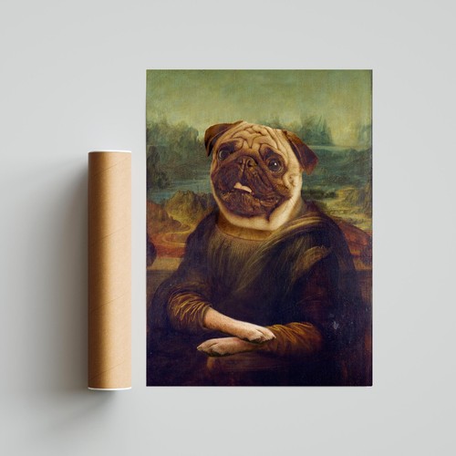Mona Lisa Pug - Poster Canvas Artwork - Picture 2 of 4