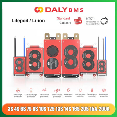 Daly BMS 3S 8S 12S 16S 20S 15A-200A Lifepo4 Li-ion Battery with Balance &NTC lot