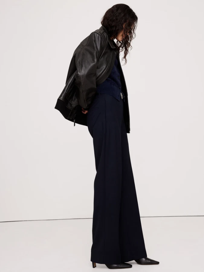 Banana Republic Siena Straight Navy Blue Italian Wool Pants 0 PETITE RT$170 NWT