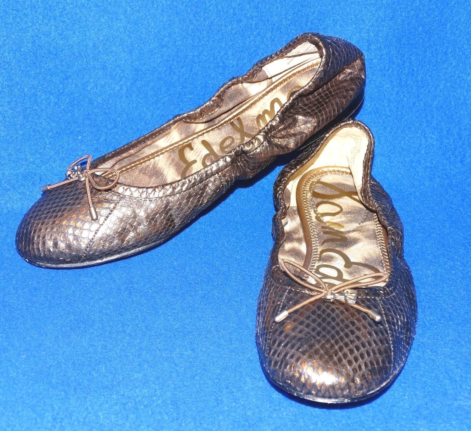SAM Edelman Felicia Bronze Snake Flexible Flat Slippers for Women Size 6