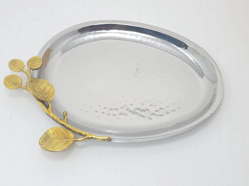 Badash Petals Stainless Steel & Brass Oval Serving Tray 9.5 IN - Image 2 of 4