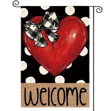 colorlife Love Heart Valentines Day Garden Flag 12x18 Inch Double Sided, Polka D