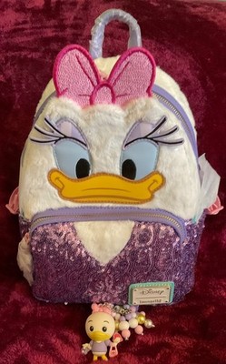 LOUNGEFLY DISNEY DAISY DUCK PAILLETTEN MINI RUCKSACK & INDIVIDUELLER ANHÄNGER BRANDNEU ETIKETT