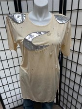 T-shirt donna OSFA senza marchio giallo vaniglia con perline nuova senza etichetta
