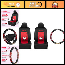 Red Front Car Seat Covers Steering Wheel Cover Set - Hello Kitty Style Cute A Red Front Car Seat Covers Steering Wheel Cover Set - Hello Kitty Style Cute A